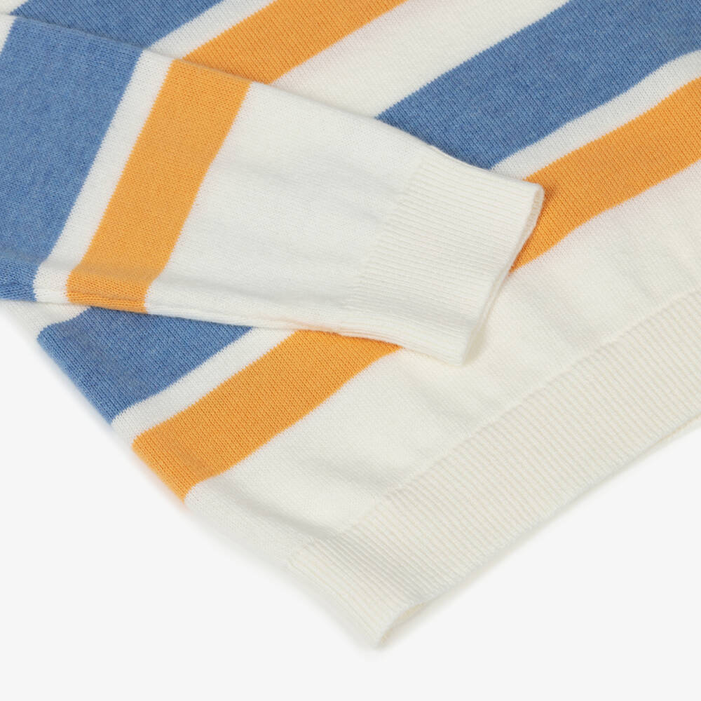 Mayoral-Boys Ivory Cotton Knit Jumper with Blue & Orange Stripes | Childrensalon
