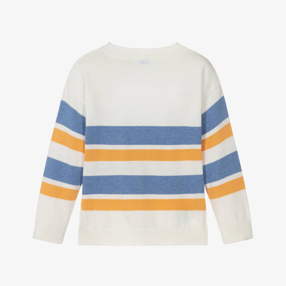 Mayoral-Boys Ivory Cotton Knit Jumper with Blue & Orange Stripes | Childrensalon