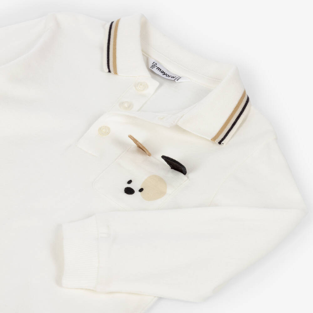 Mayoral-Boys Ivory Cotton Polo Shirt with Puppy Pocket | Childrensalon