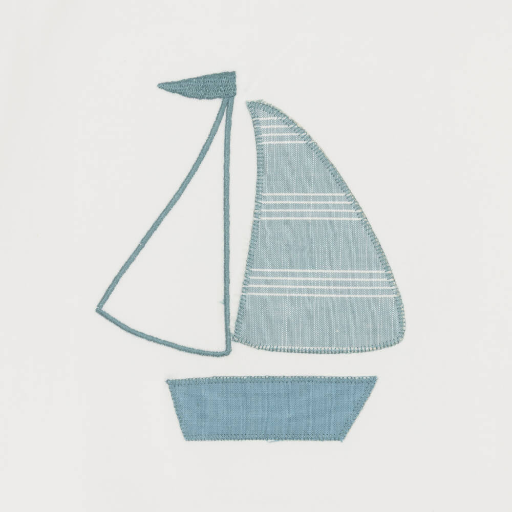 Mayoral-Boys Ivory Cotton T-Shirt with Green Sailboat Motif | Childrensalon