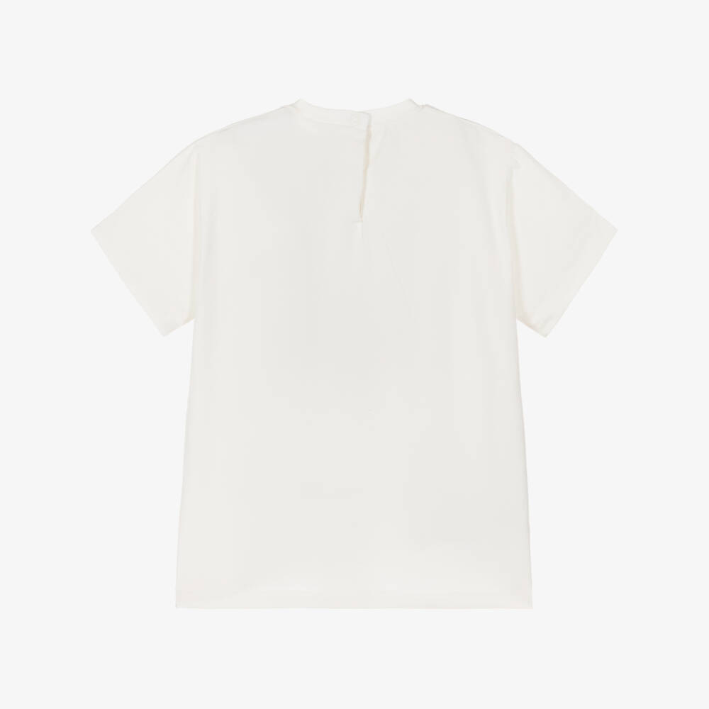 Mayoral-Boys Ivory Cotton T-Shirt with Green Sailboat Motif | Childrensalon