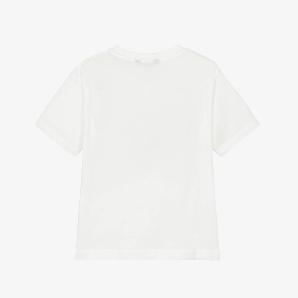 Mayoral Нукутаваке-Футболка кремовая из хлопка с объемным слоганом для мальчиков | Childrensalon