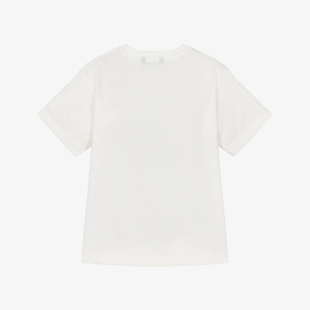 Mayoral-Boys Ivory Cotton T-Shirt with Rubberised Football Motif | Childrensalon
