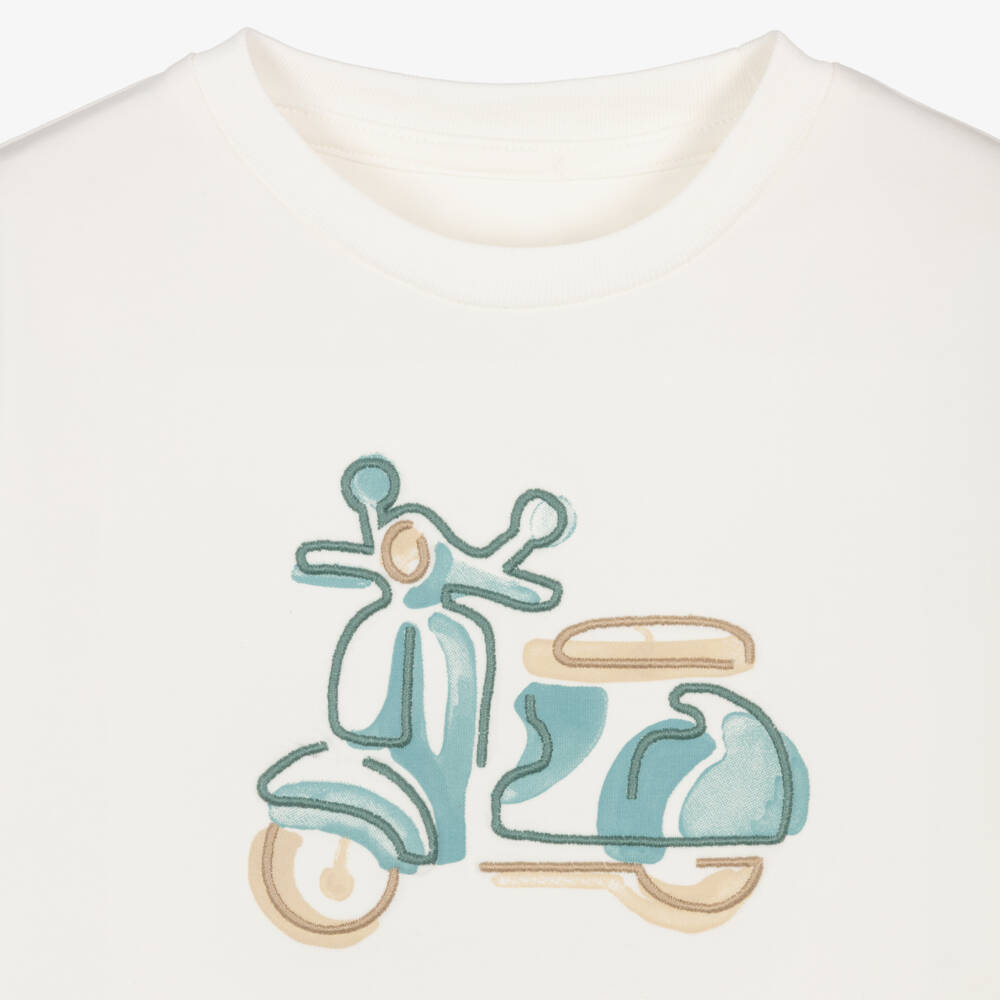 Mayoral-Футболка кремовая хлопковая с мотороллером Vespa для мальчиков | Childrensalon
