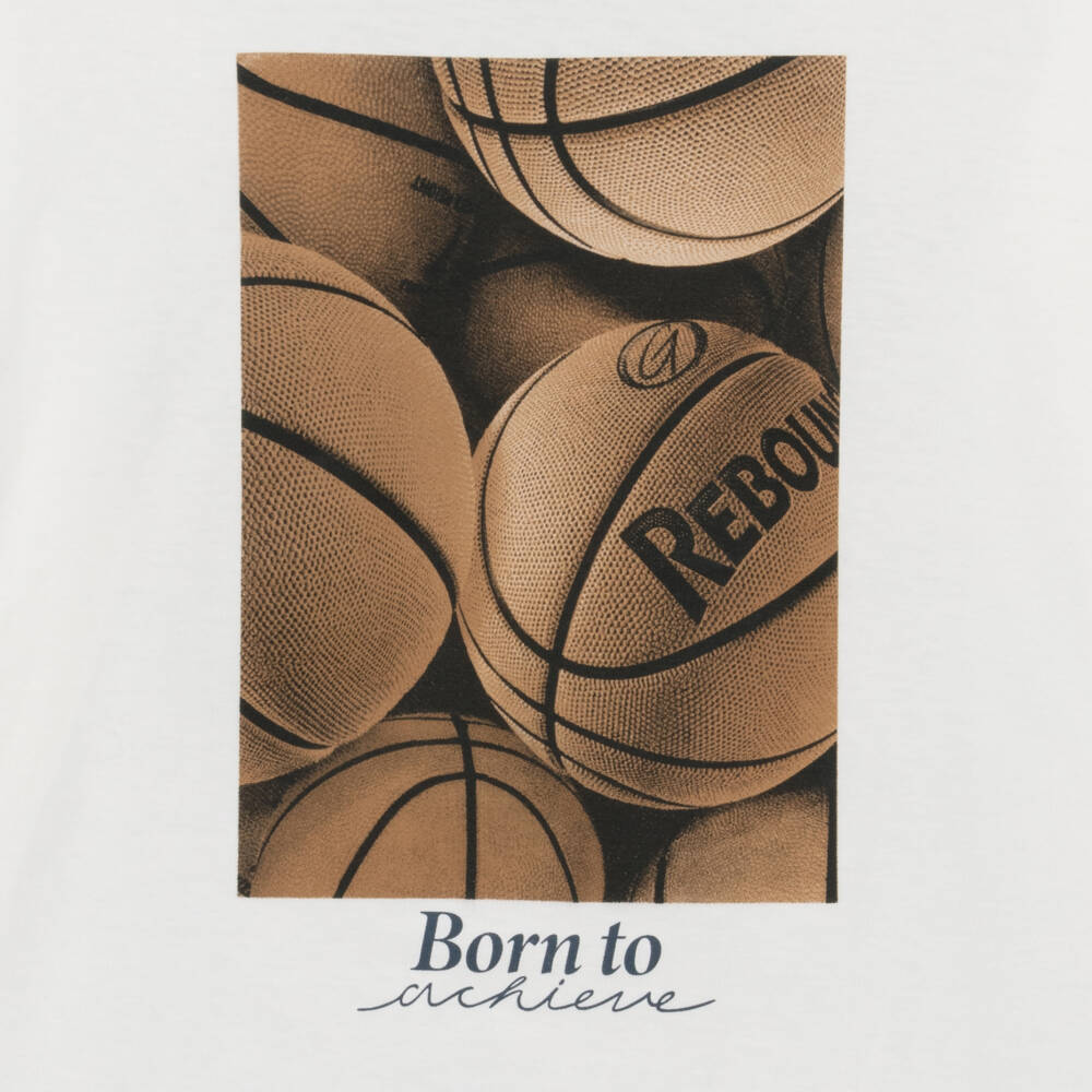 Mayoral Nukutavake-Boys Ivory Cotton Top with Basketball Graphic Print | Childrensalon