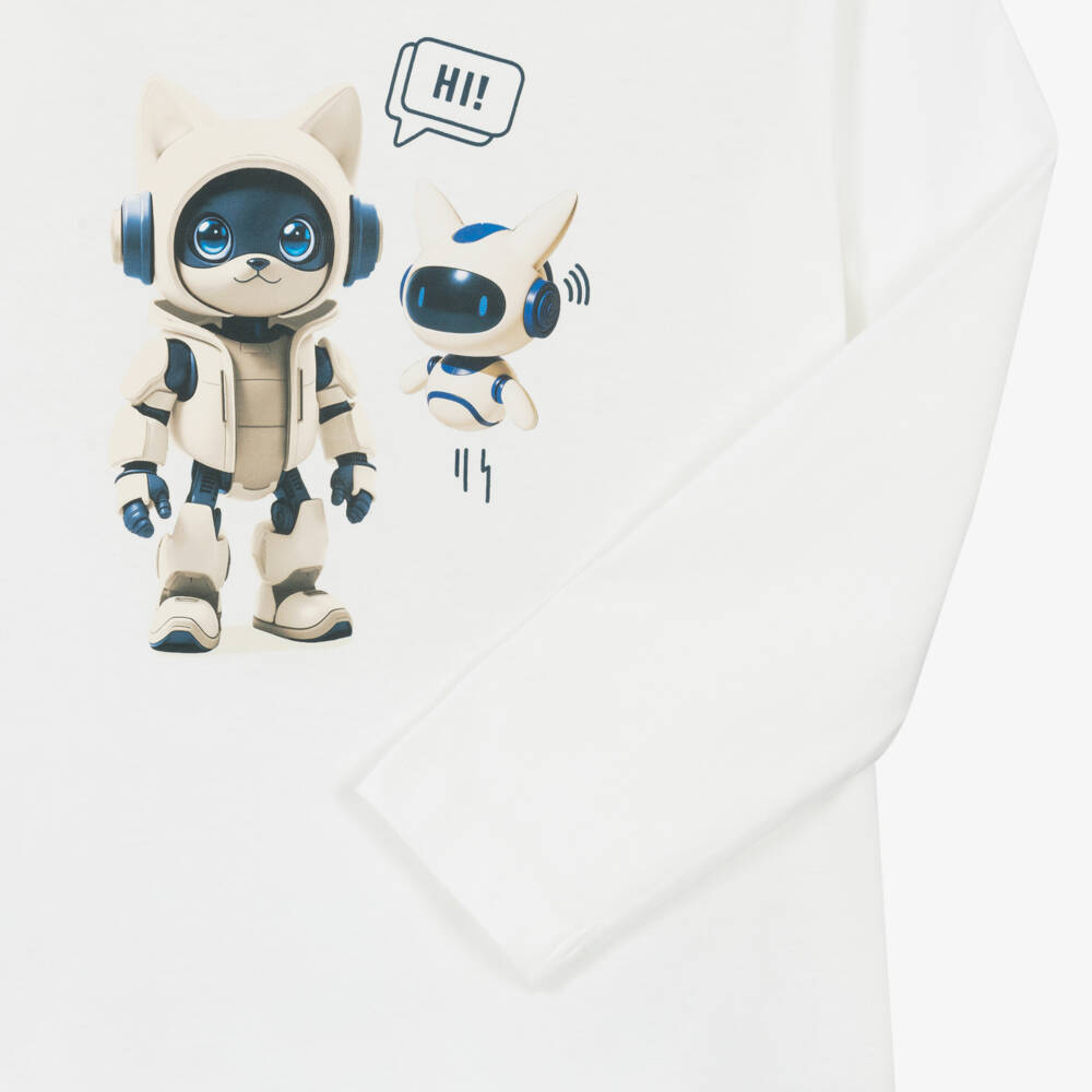 Mayoral-Boys Ivory Cotton Top with Robot Graphic | Childrensalon