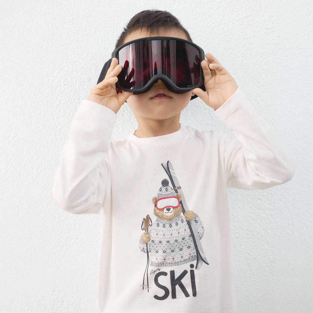 Mayoral-Boys Ivory Cotton Top with Skiing Bear Graphic | Childrensalon