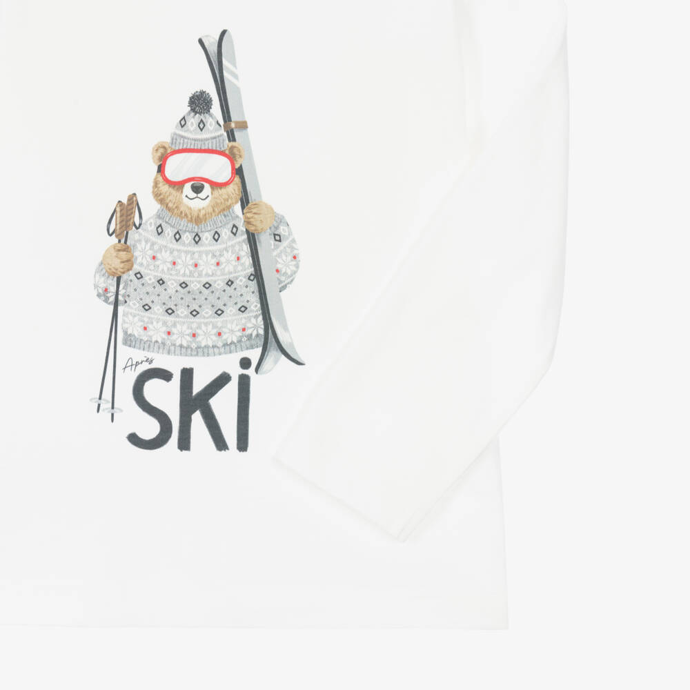 Mayoral-Boys Ivory Cotton Top with Skiing Bear Graphic | Childrensalon