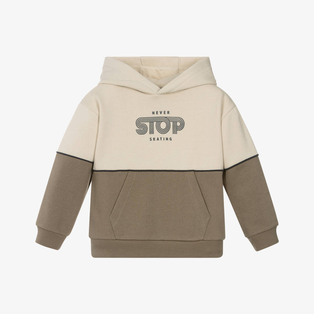 Mayoral-توب بغطاء رأس قطن جيرسي لون عاجي وبيج داكن للأولاد | Childrensalon