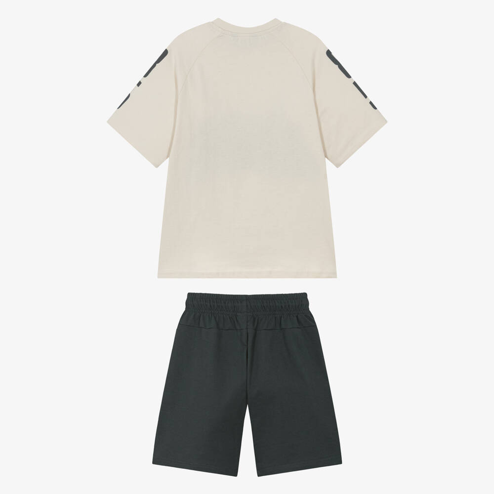 Mayoral Nukutavake-Boys Ivory & Dark Grey Jersey Shorts Set with Zip Pockets | Childrensalon