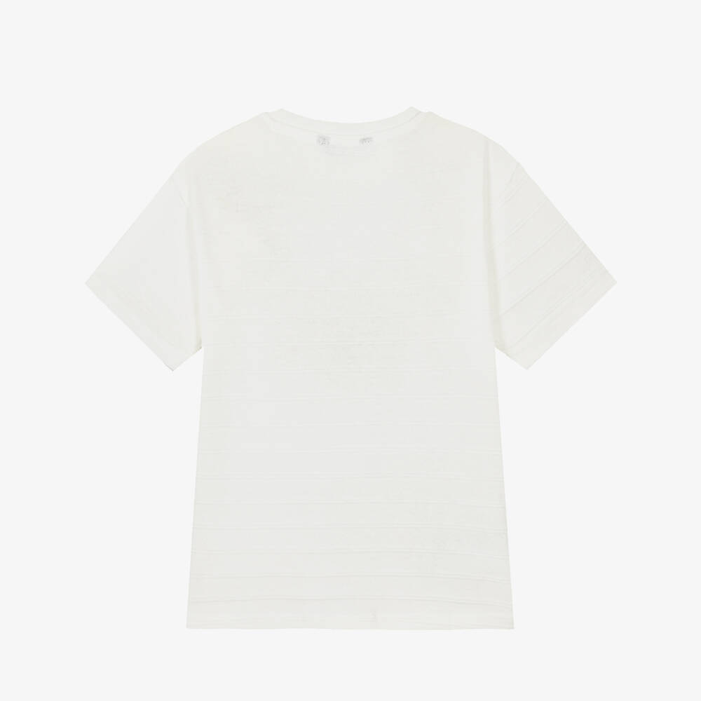 Mayoral Nukutavake-Boys Ivory Fine Knit T-Shirt with Textured Stripes | Childrensalon