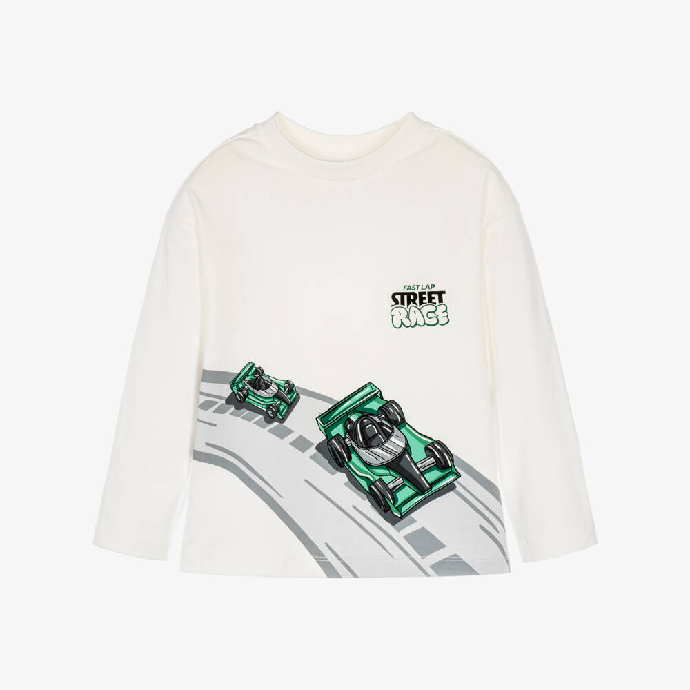 Mayoral-Boys Ivory Graphic Print Top in Cotton Jersey | Childrensalon