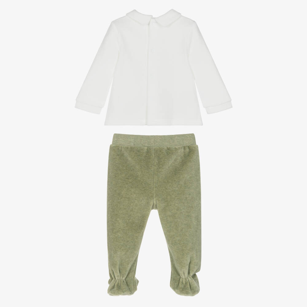 Mayoral Newborn-Boys Ivory & Green 2 Piece Babygrow | Childrensalon
