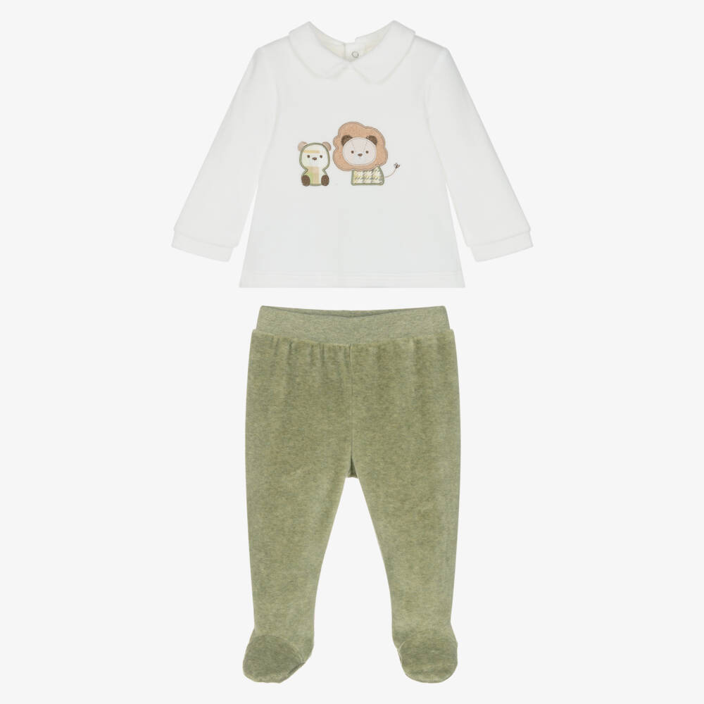 Mayoral Newborn-Boys Ivory & Green 2 Piece Babygrow | Childrensalon