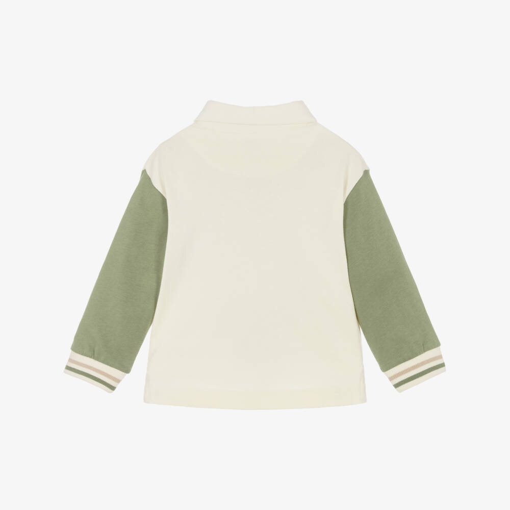Mayoral-Boys Ivory & Green Cotton Dinosaur Polo Top | Childrensalon