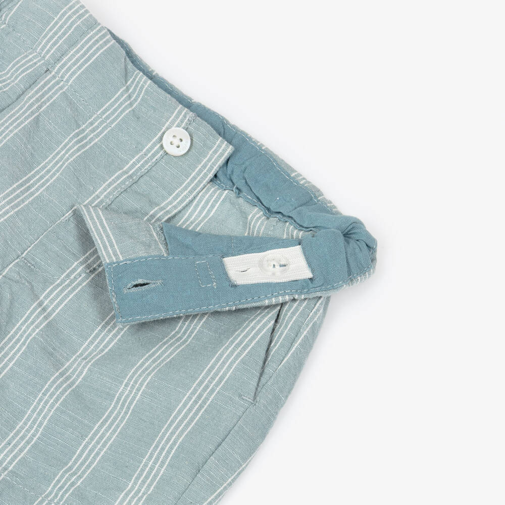 Mayoral-Boys Ivory & Green Striped Shorts Set with Moped Motif | Childrensalon