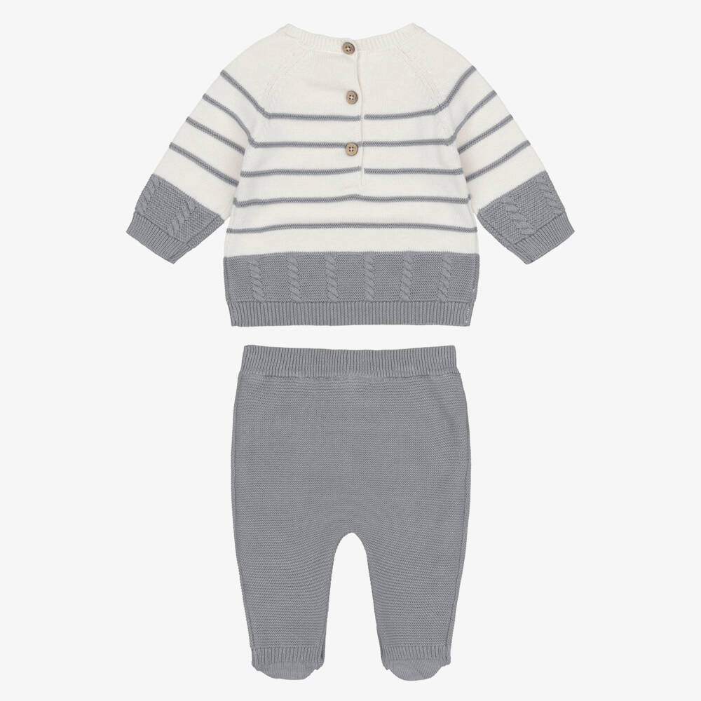 Mayoral Newborn-Boys Ivory & Grey Cotton Knit 2-Piece Babygrow | Childrensalon