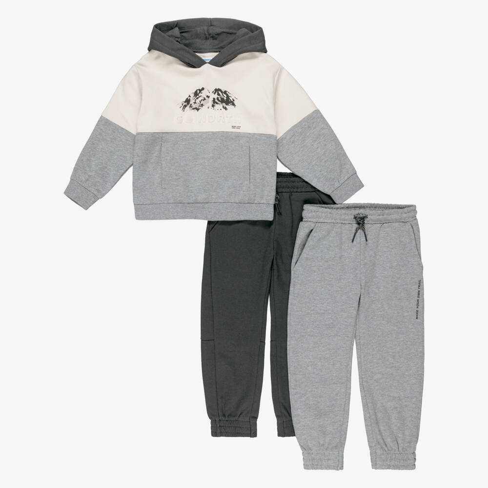 Mayoral-Boys Ivory & Grey Cotton Tracksuit Set | Childrensalon