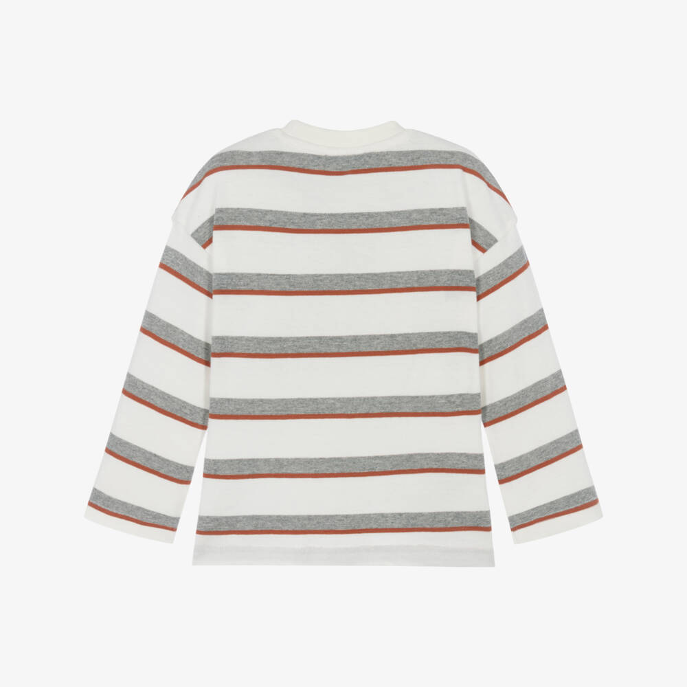 Mayoral-Boys Ivory & Grey Striped Long Sleeve Top | Childrensalon