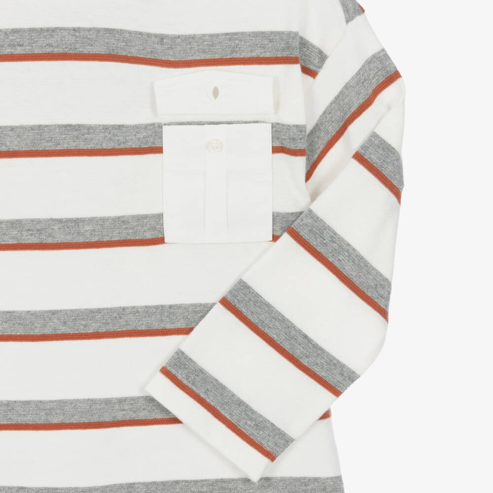 Mayoral-Boys Ivory & Grey Striped Long Sleeve Top | Childrensalon