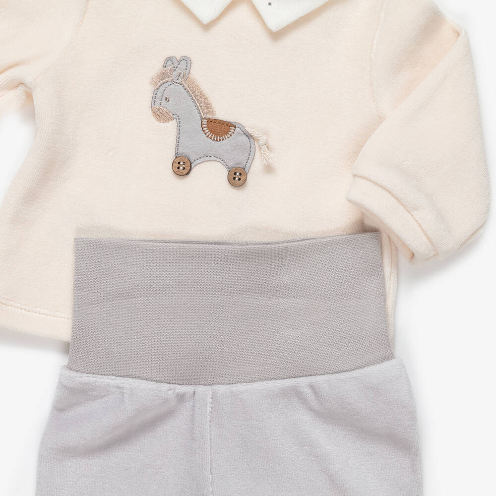 Mayoral Newborn-Boys Ivory & Grey Velour 2-Piece Babygrow | Childrensalon