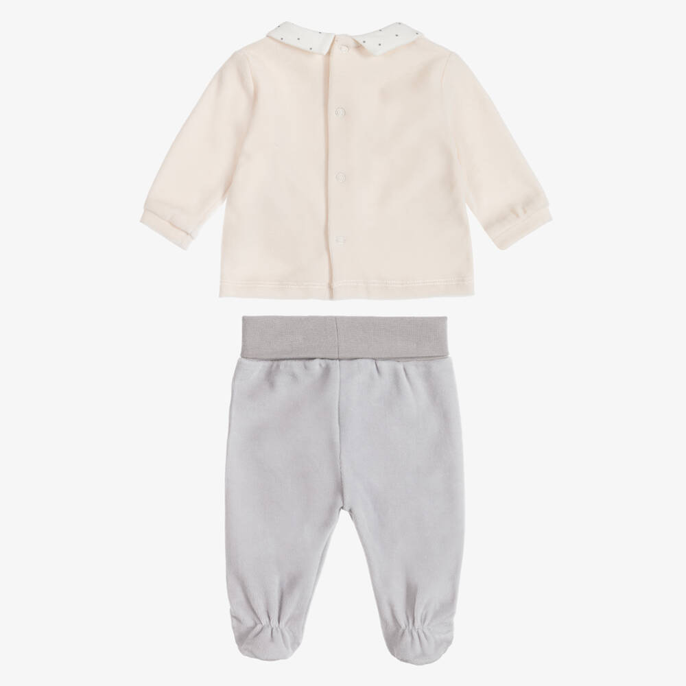 Mayoral Newborn-Boys Ivory & Grey Velour 2-Piece Babygrow | Childrensalon
