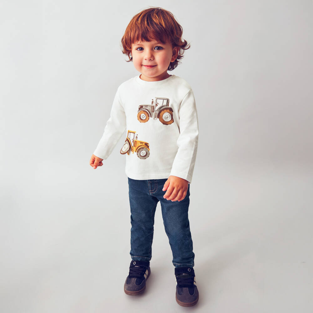 Mayoral-Boys Ivory Interactive Tractor Cotton Top | Childrensalon