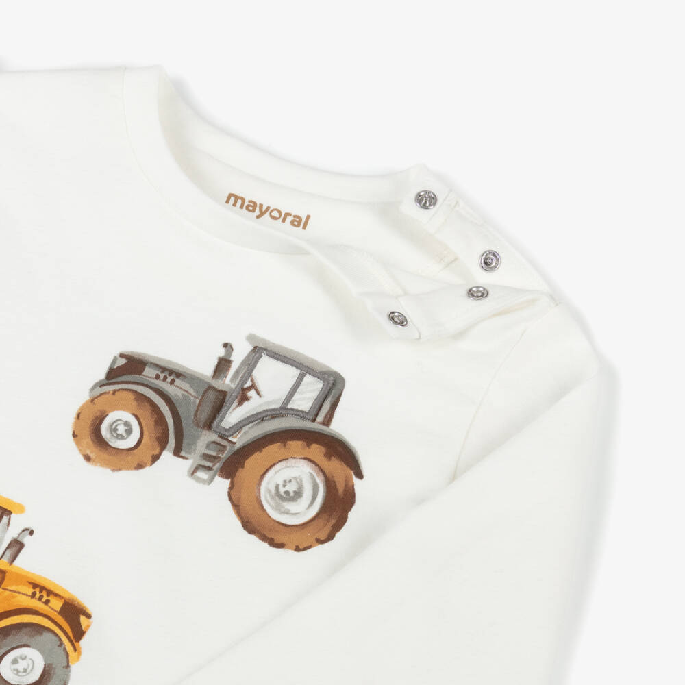 Mayoral-Boys Ivory Interactive Tractor Cotton Top | Childrensalon