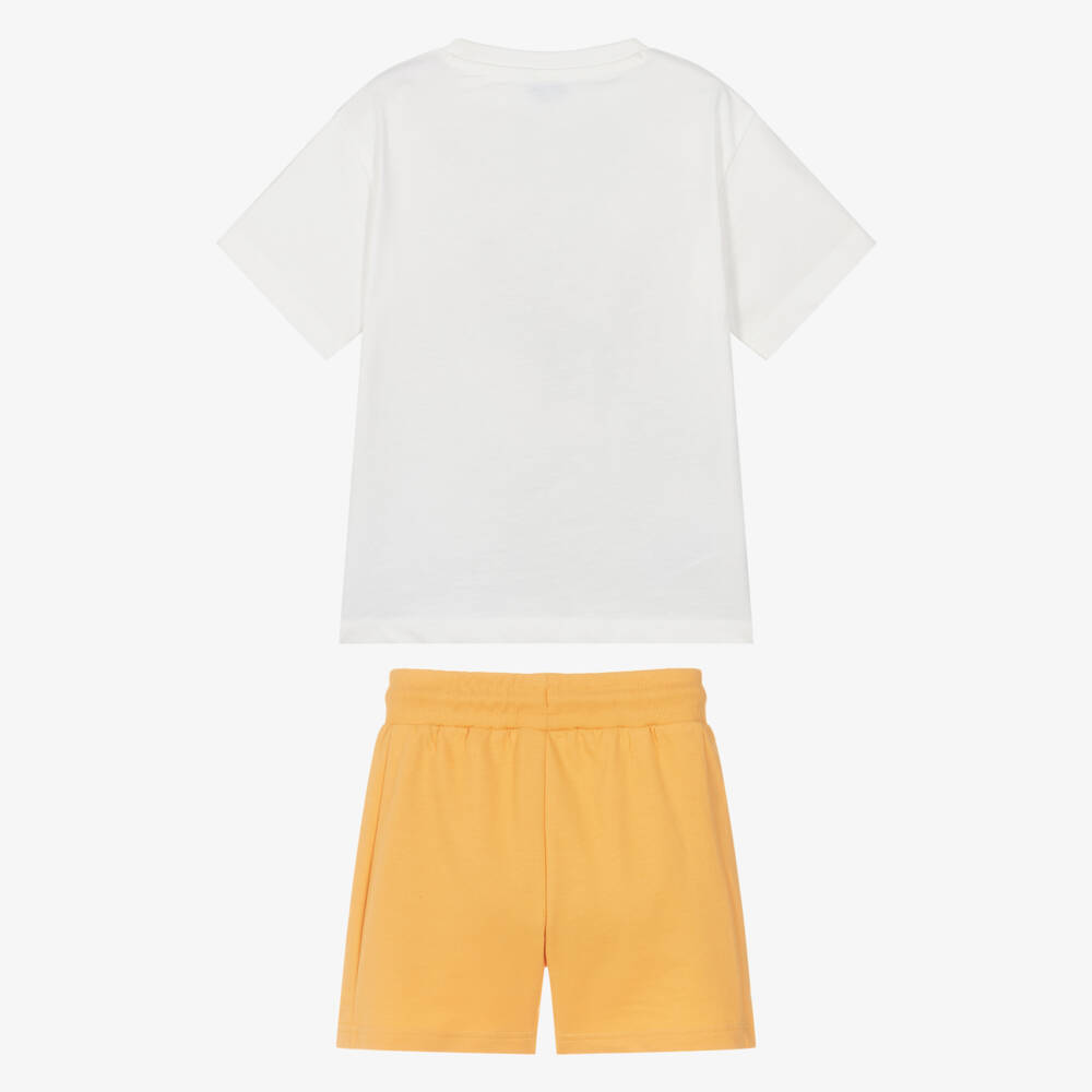 Mayoral-Boys Ivory & Orange Cotton Shorts Set with Shark Print | Childrensalon