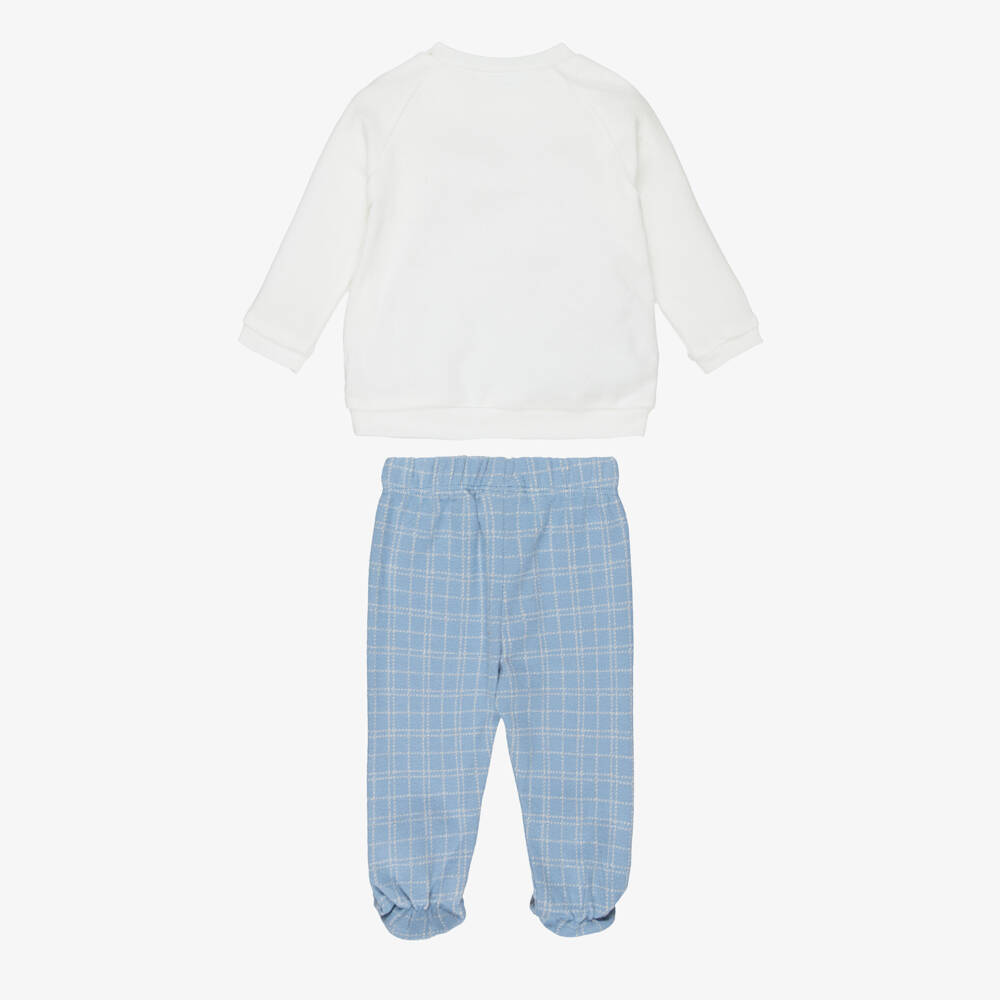 Mayoral Newborn-Boys Ivory & Pale Blue 2 Piece Babygrow with Bunny Appliqué | Childrensalon