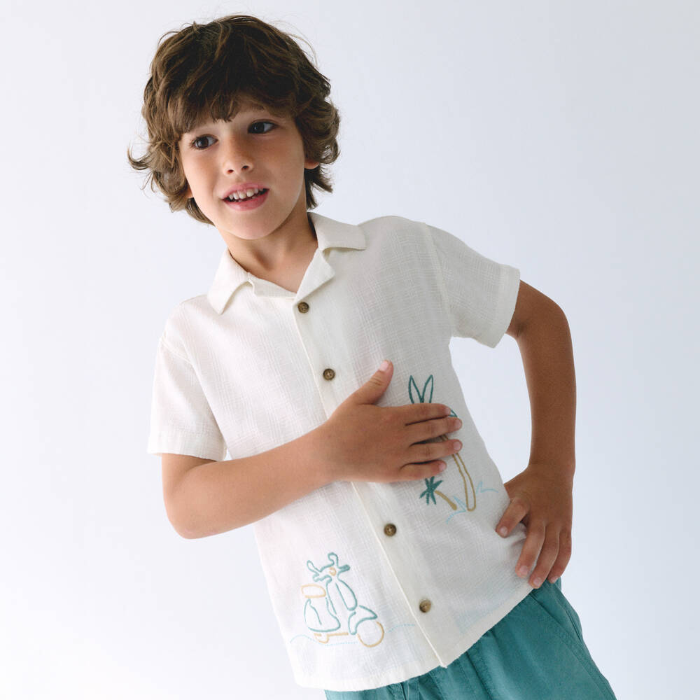 Mayoral-قميص بنقشة نخيل لون عاجي للأولاد | Childrensalon