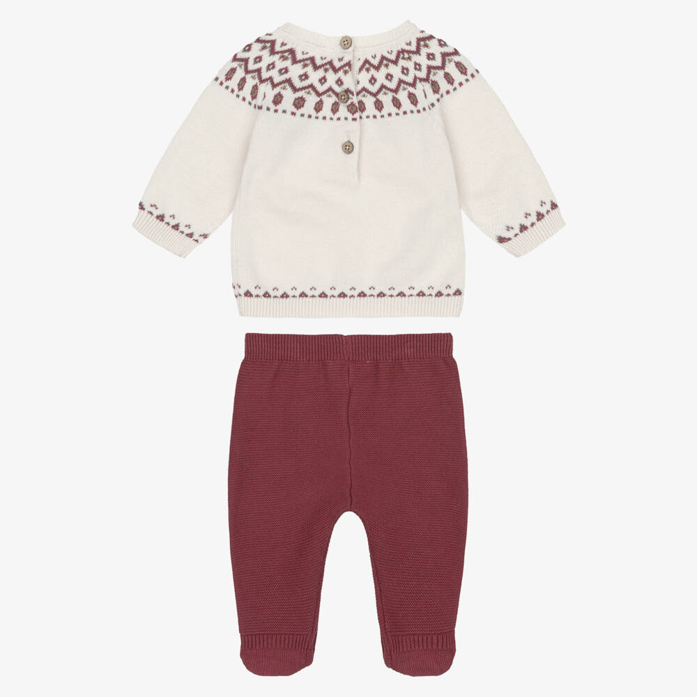 Mayoral Newborn-Boys Ivory & Red Fair Isle Knit 2-Piece Babygrow | Childrensalon
