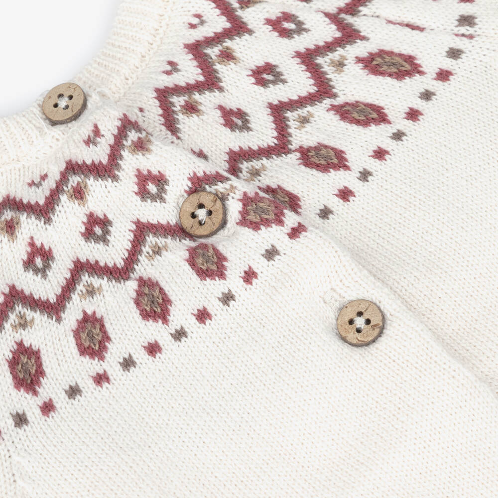 Mayoral Newborn-Boys Ivory & Red Fair Isle Knit 2-Piece Babygrow | Childrensalon