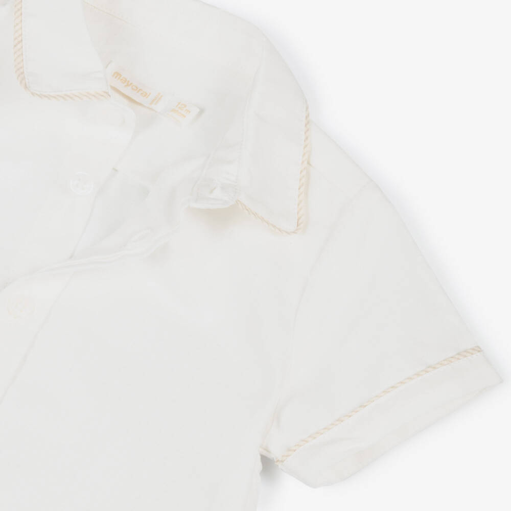 Mayoral-Boys Ivory Shirt & Beige Cotton Shorts Set | Childrensalon
