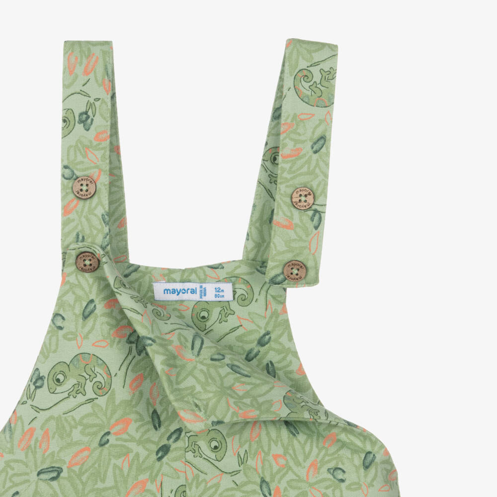 Mayoral-Boys Ivory Top & Green Chameleon Print Dungaree Set | Childrensalon