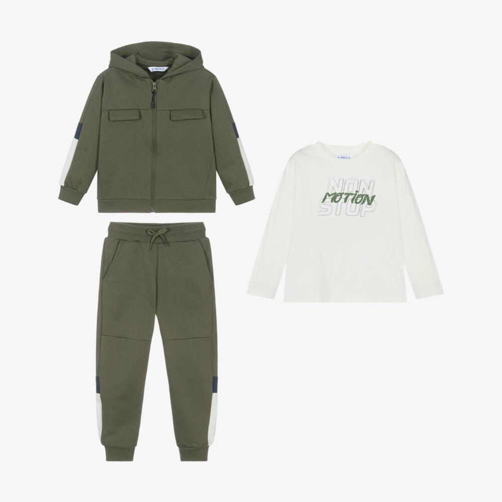Mayoral-Boys Khaki Green Cotton Tracksuit Set | Childrensalon