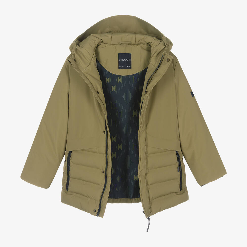 Mayoral Nukutavake-Boys Khaki Green Hooded & Padded Coat | Childrensalon