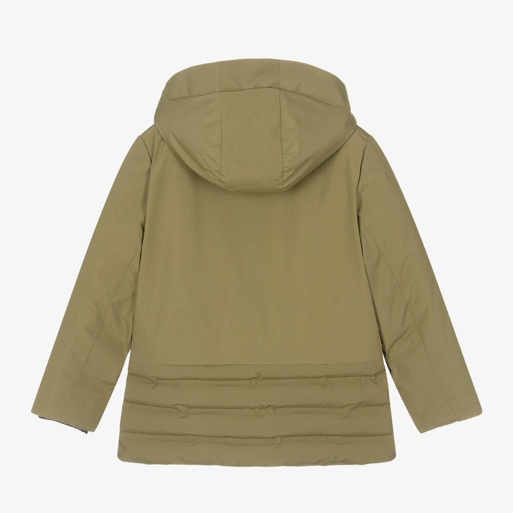 Mayoral Nukutavake-Boys Khaki Green Hooded & Padded Coat | Childrensalon
