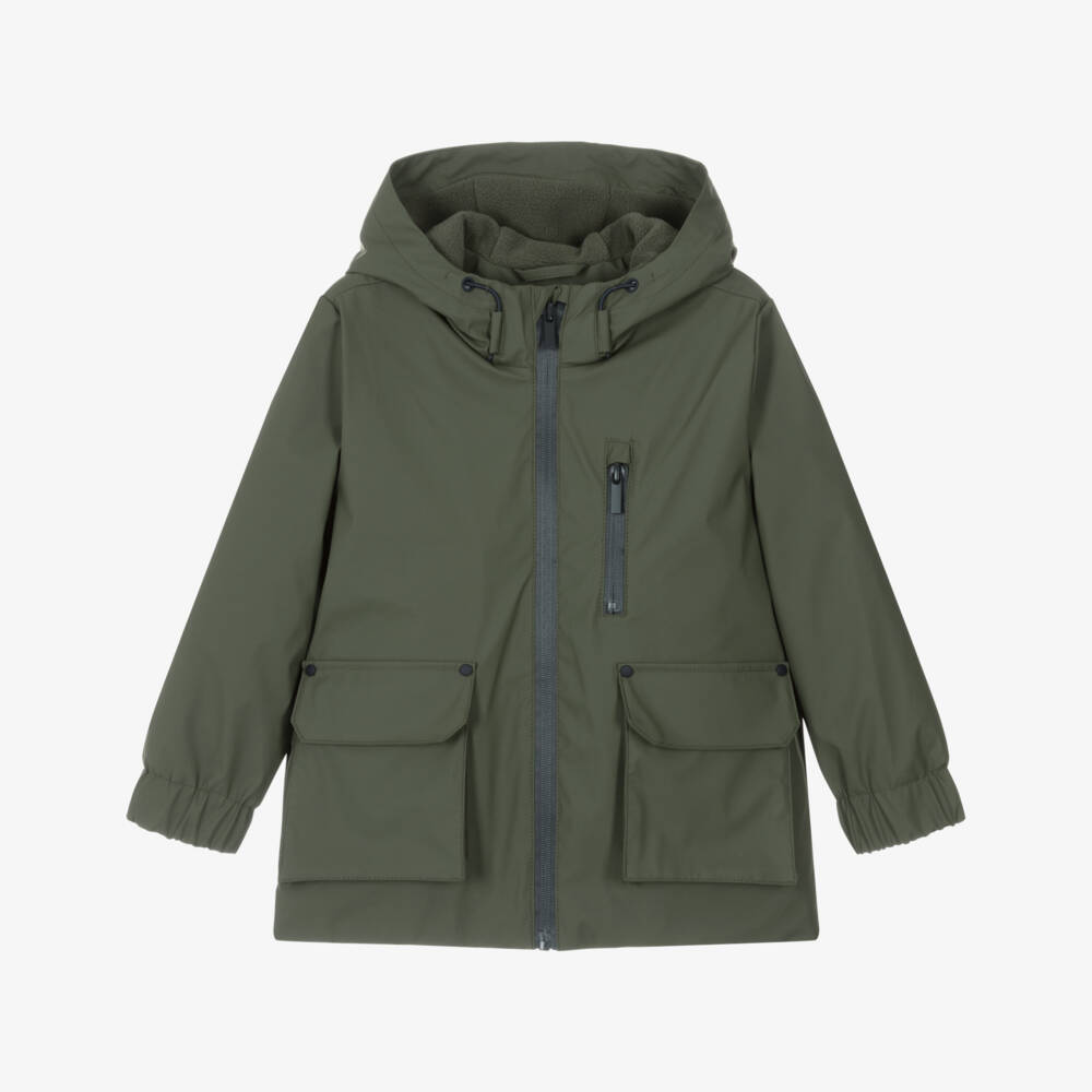 Mayoral-Boys Khaki Green Raincoat with Fleece Lining | Childrensalon