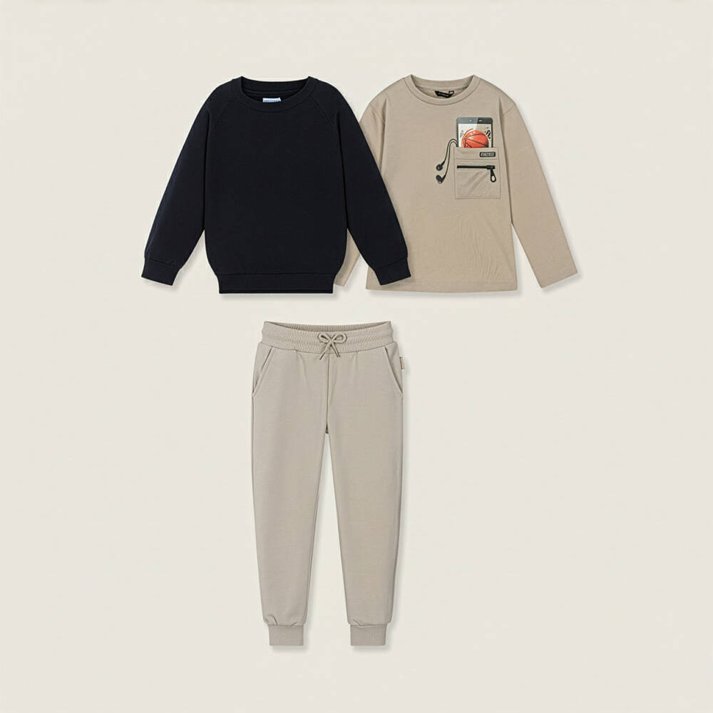 Mayoral-Boys Light Beige Cotton Jersey Joggers | Childrensalon