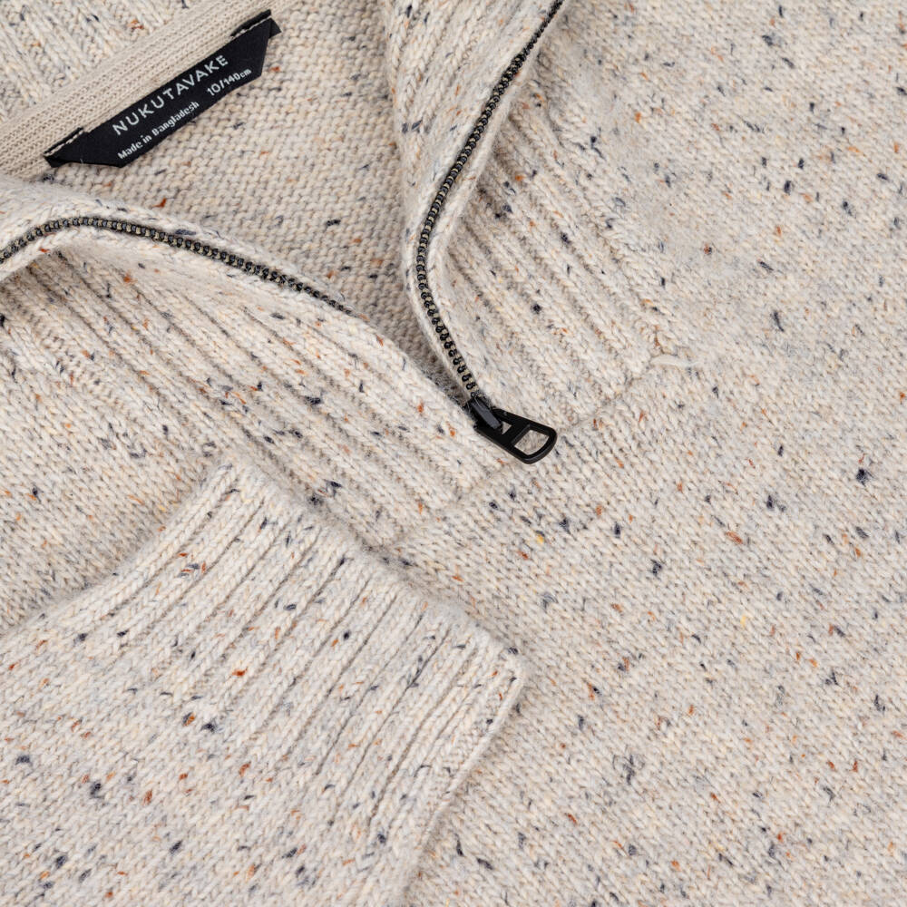 Mayoral Nukutavake-Boys Light Beige Donegal Knit Sweater with Quarter Zip | Childrensalon