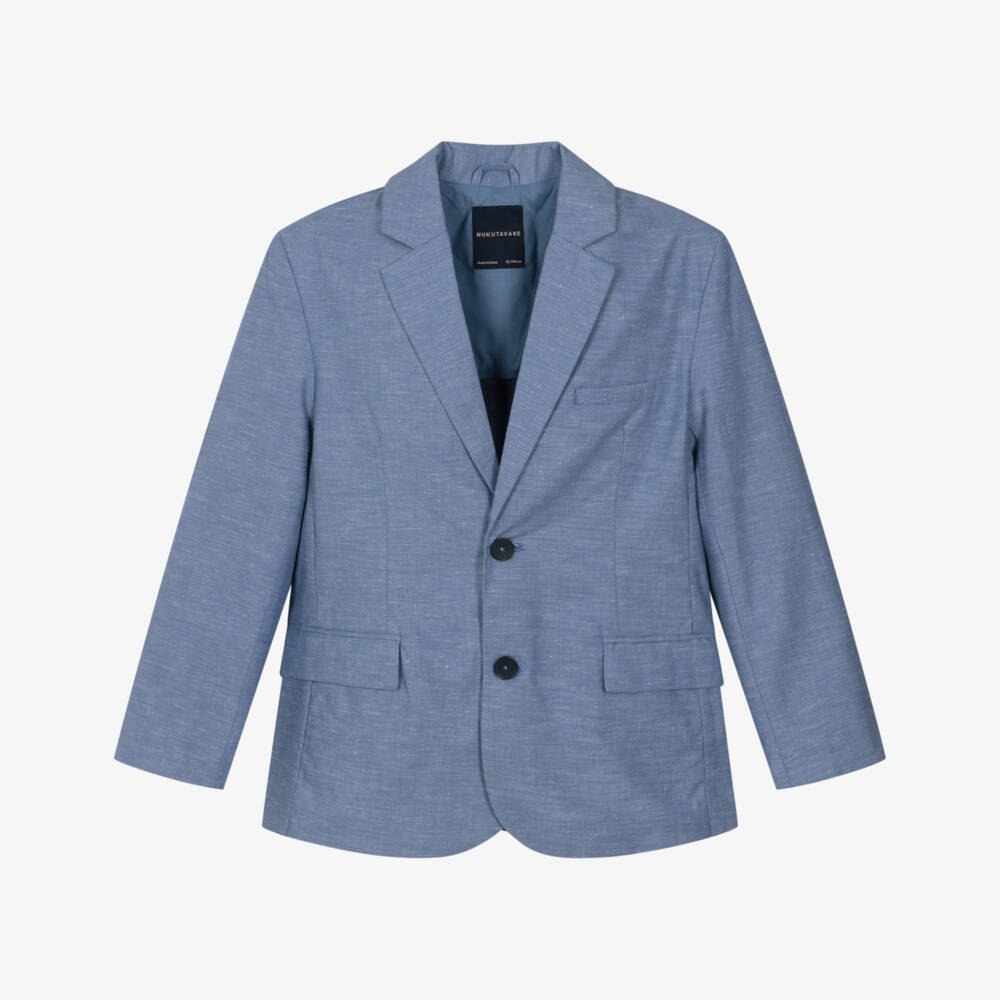 Mayoral Нукутаваке-Boys Mid Blue Cotton Blazer | Childrensalon