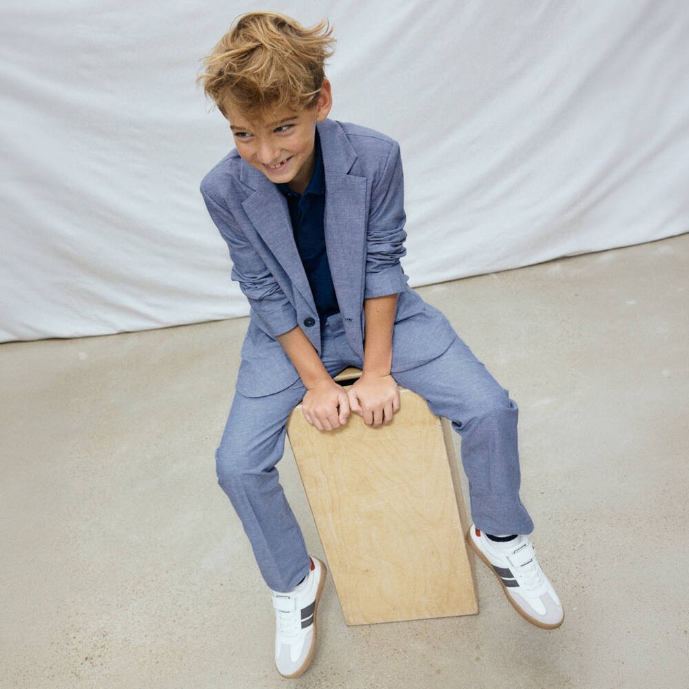 Mayoral Нукутаваке-Boys Mid Blue Cotton Blazer | Childrensalon