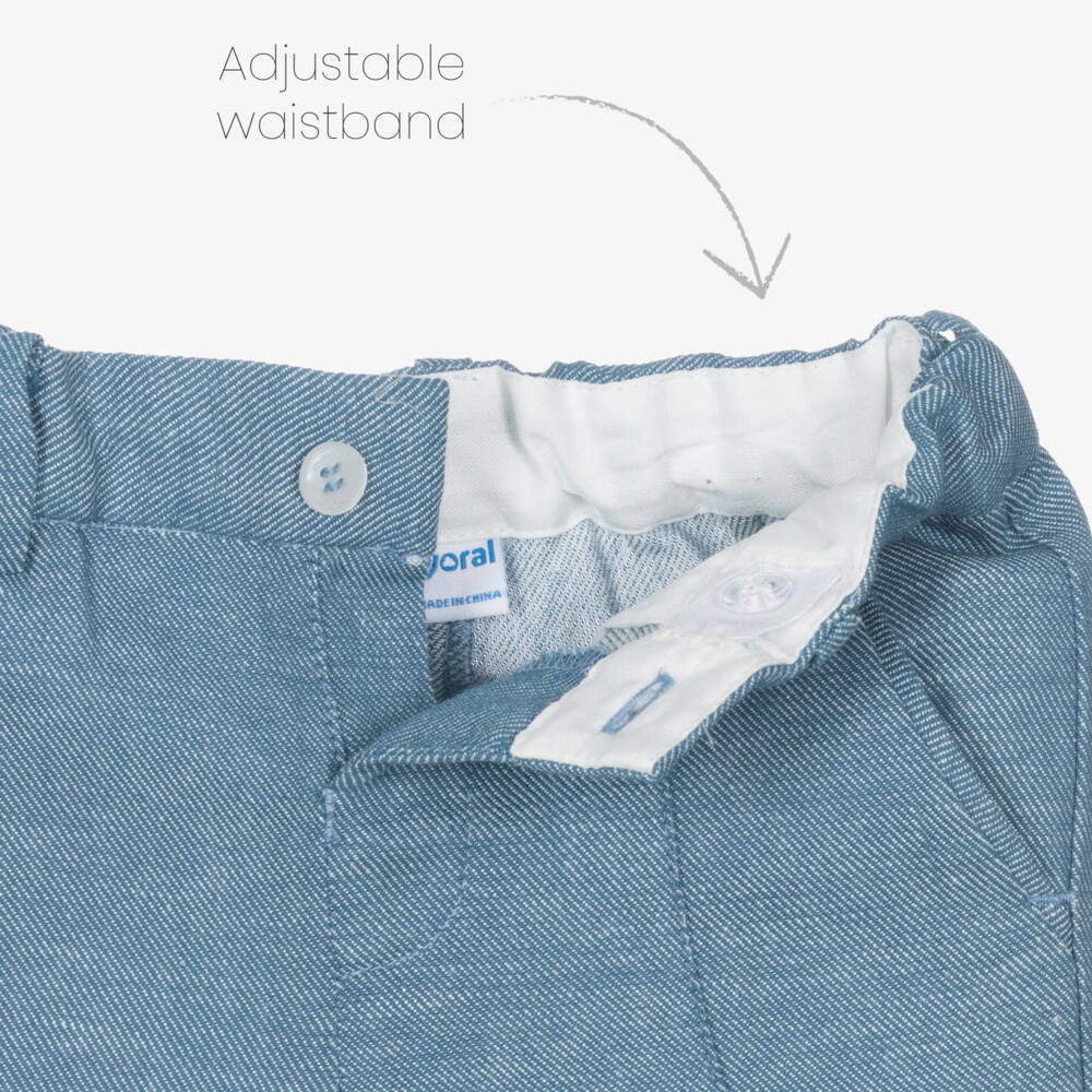 Mayoral-Boys Mid-Blue Marl Cotton Trousers | Childrensalon