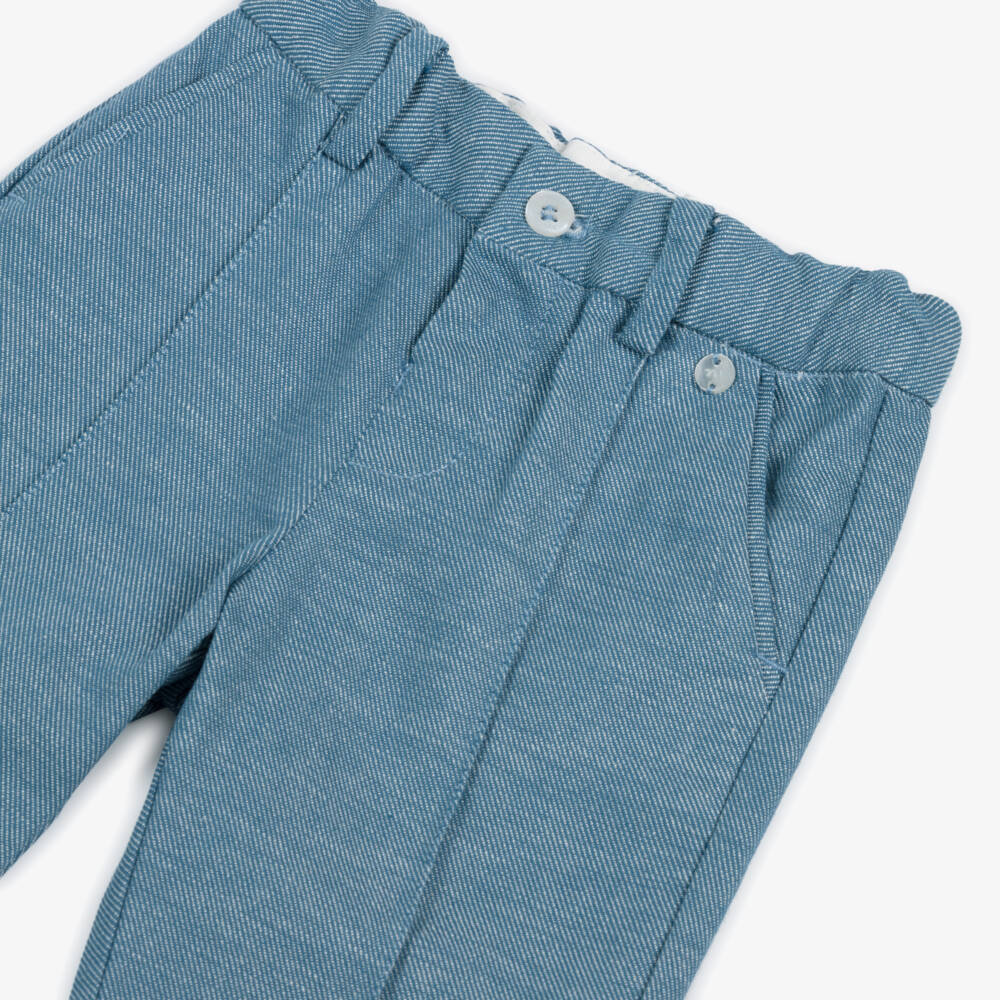Mayoral-Boys Mid-Blue Marl Cotton Trousers | Childrensalon