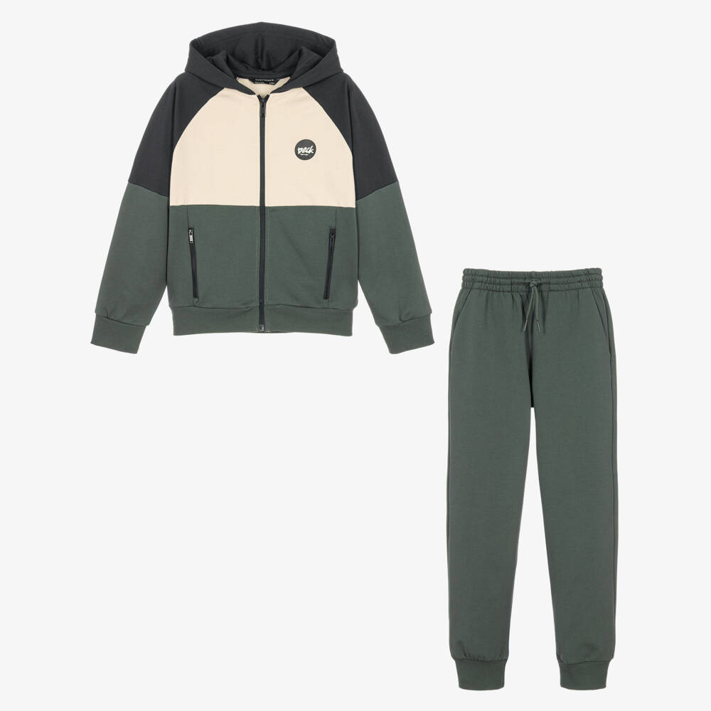 Mayoral Nukutavake-Boys Moss Green & Beige Hooded Tracksuit | Childrensalon