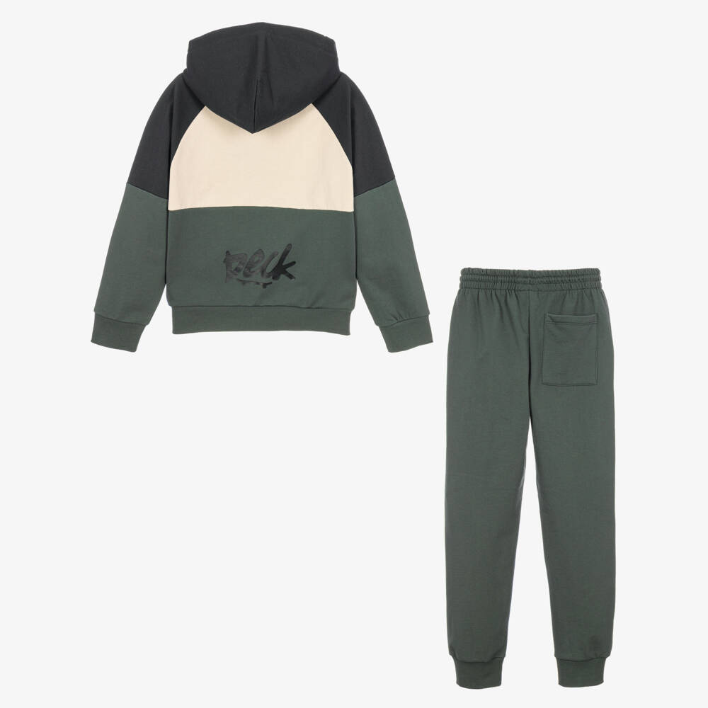 Mayoral Nukutavake-Boys Moss Green & Beige Hooded Tracksuit | Childrensalon