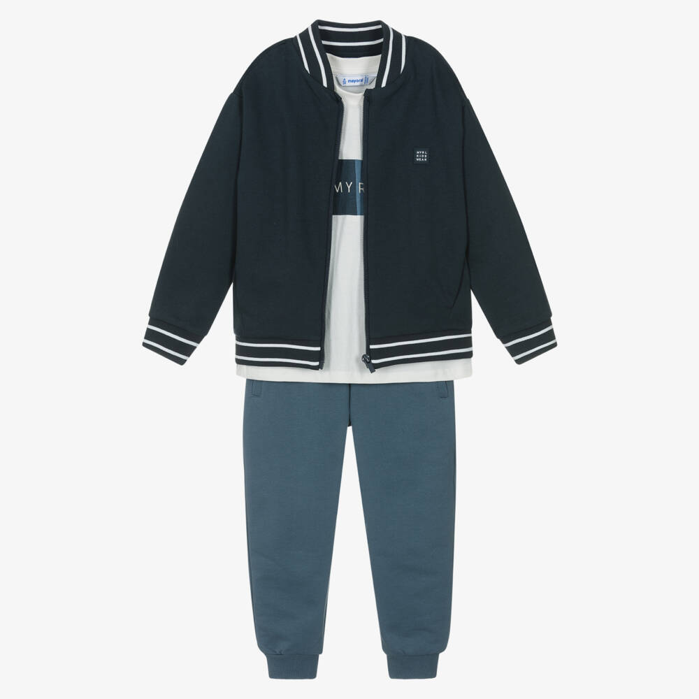 Mayoral-Boys Navy Blue 3 Piece Cotton Tracksuit | Childrensalon