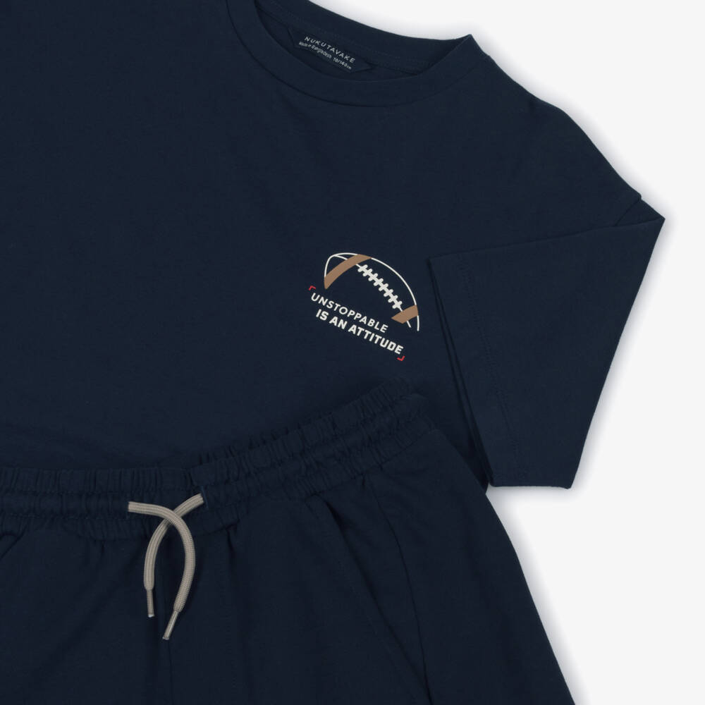 Mayoral Nukutavake-Boys Navy Blue American Football Graphic Cotton Shorts Set | Childrensalon