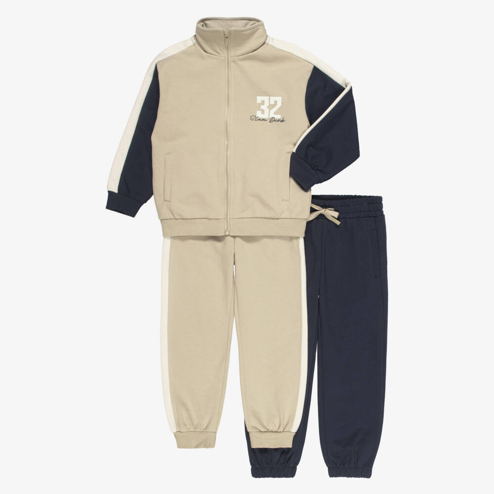 Mayoral-Boys Navy Blue & Beige Tracksuit with Extra Joggers | Childrensalon